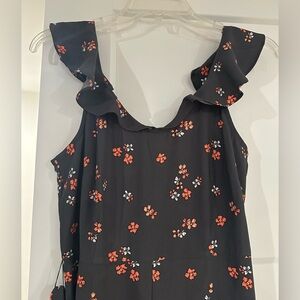 LOFT Black Jumpsuit with Red Floral and Ruffle Details